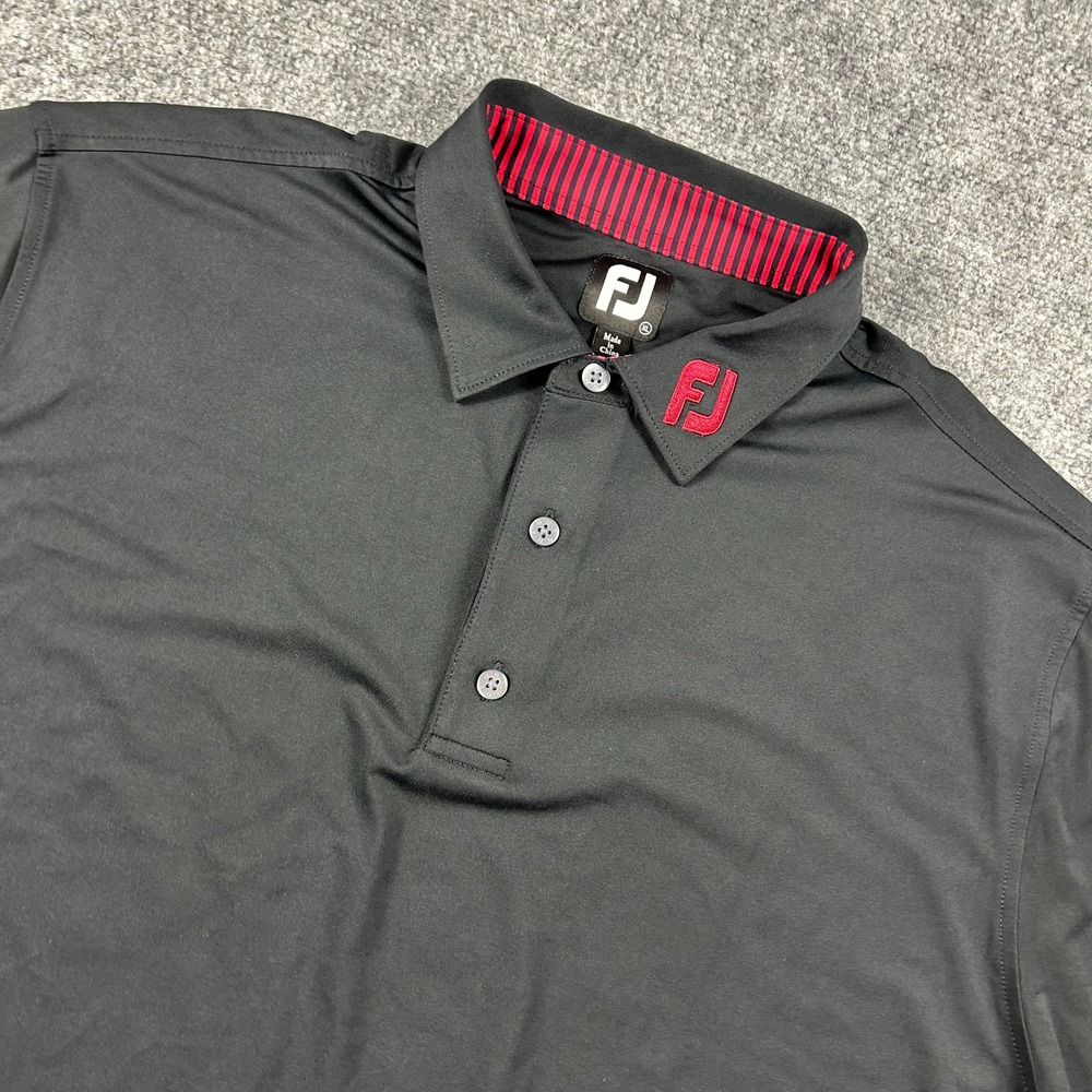 FootJoy Polo Shirt Mens XL Black Red Logo Performance Golf Athletic Short Sleeve